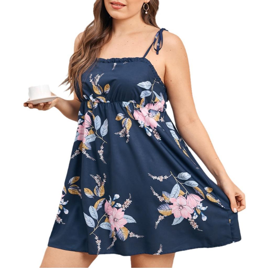 Летняя ночная рубашка большого размера, женская домашняя одежда, ночные рубашки с принтом, платья с лямкой на бретельках спереди, миди, плиссированная короткая юбка