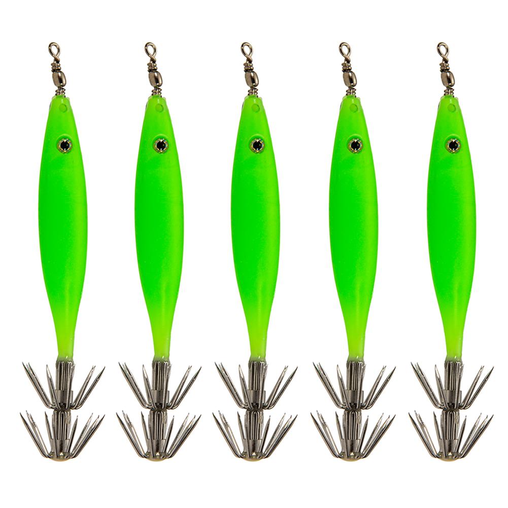 5Pcs Luminous Squid Lure Night Fishing Lamp Hook Rustproof Cuttlefish Attracting Lure Double Hook for Seawater Fresh Water