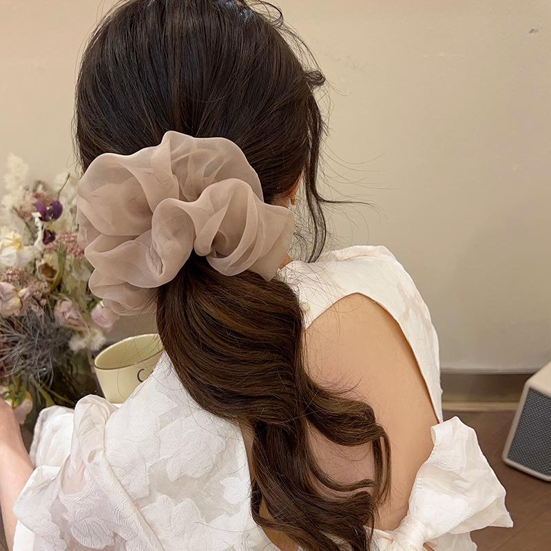 Однотонные большие резинки для волос из органзы, тонкая шифоновая веревка для волос, модная эластичная резинка для волос, милые аксессуары для волос