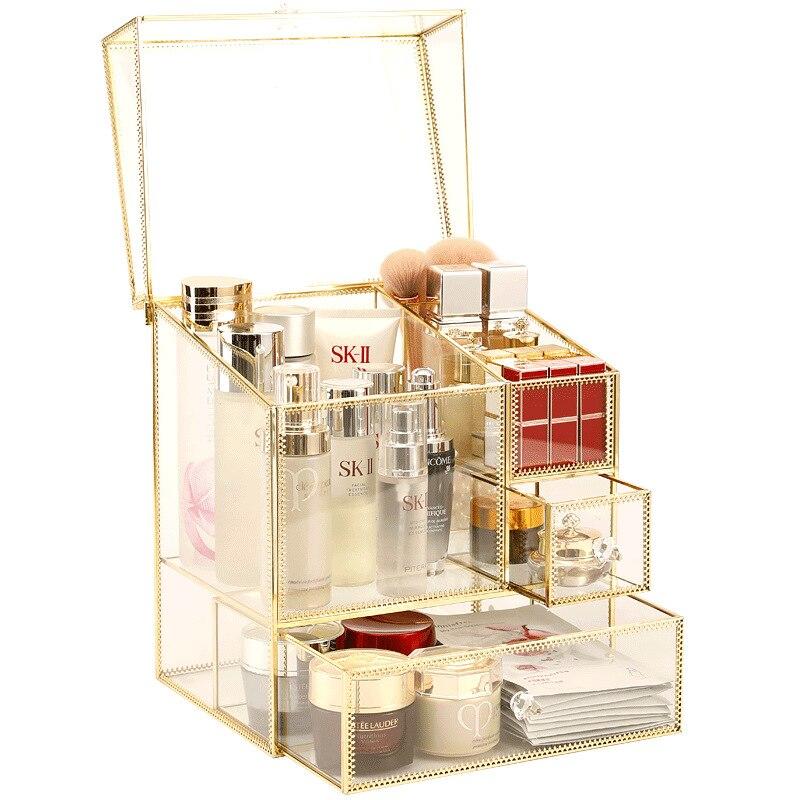 Golden Glass Containers for Storing Makeup