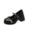 Fashion One Strap Mary Jane Single Shoes Autumn New Round Toe Shallow Mouth Butterfly Block Heel Shoes