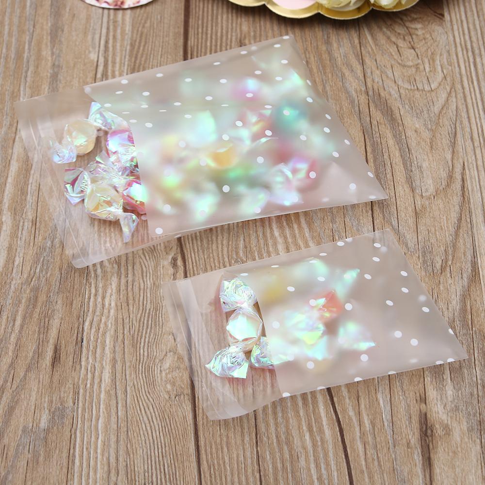 100 PCS Gift Cookie Hot Seal OPP Self Adhesive White Dots Plastic Packaging Bag