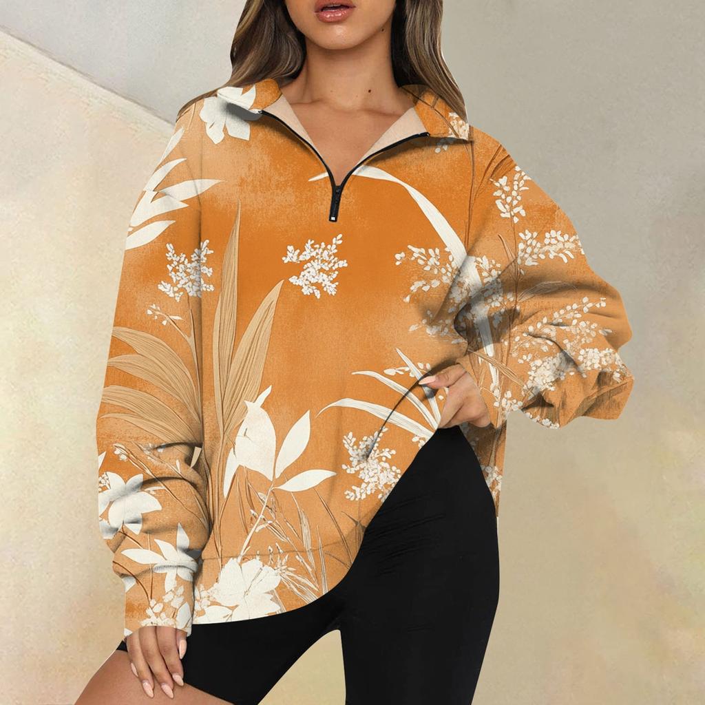 Женская мода повседневная толстовка с длинным рукавом и принтом на молнии с высоким воротом и заниженными плечами