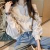 2023 Spring Women's Retro French Blouse with Lantern Sleeves, Sweet Lace Ruffle, and Round Neck