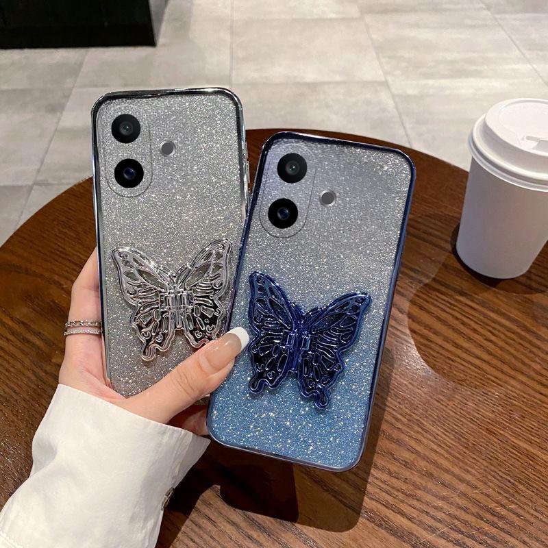 For Vivo V60 Lite Case with Cute Butterfly Stand Luxury Slim Gradient Clear Plating Glitter Girls for Vivo V60 Lite Back Cover