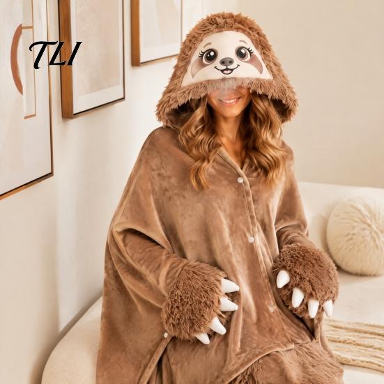 Women Halloween Costume Animal Wearable Blanket Hoodie for Women, Oversized Flannel Sweatshirt Button-Up Blanket, Cosplay Cape Sleepwear Winter