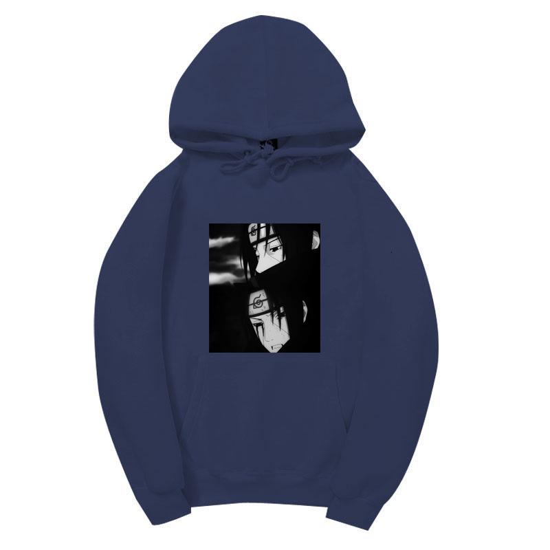 Anime Naruto Uchiha Itachi Hoodie Black and White Manga Portrait Front Print Pullover Sweatshirt Men Women Streetwear