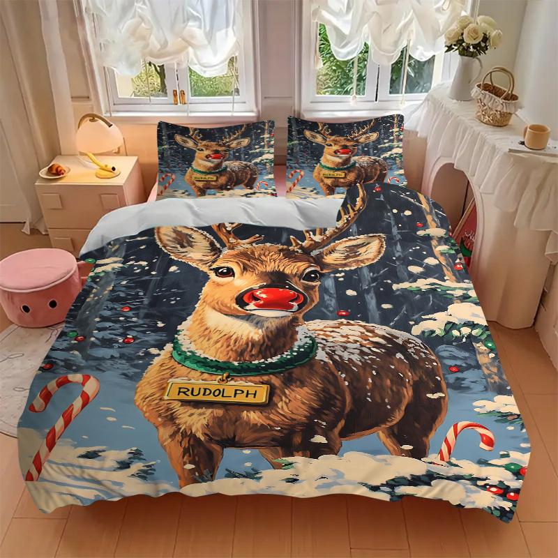 1Pc Rudolph'S Christmas Adventure Bedding Set Quilt Cover Pillowcase Home Christmas Xmas Halloween Gift 1 Duvet Cover 2 Pillowcase S149