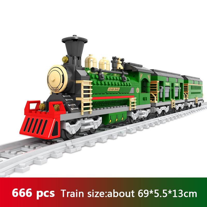 Ausini City Train Model Building Blocks Wagon Cargo Carriage Passenger Train Station Rail Tracks Locomotive Construction Toys