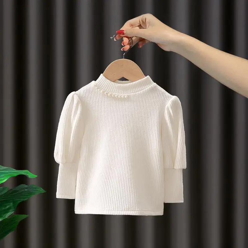 Girls' Base Shirt Children's T-shirt Knitted Long Sleeve Top Spring Wear