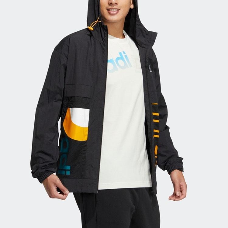 Men's adidas neo Sports Woven Alphabet Hooded Jacket Black HS8850
