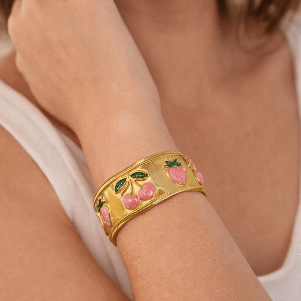 Strawberry Drip Oil Enamel Bracelet Ethnic Women's Hand Bracelet Vintage Cloisonne Bangle Girls