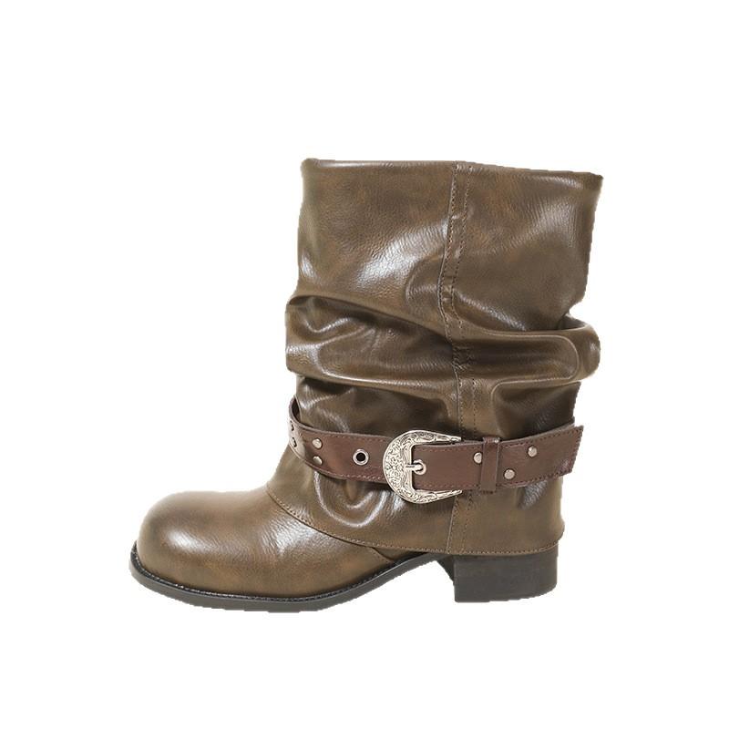 Женские осенние ретро брюки Martin Boots, ботильоны с напуском, ботинки на толстом каблуке, универсальные короткие ботинки, оригинальные рыцарские ботинки, тренд