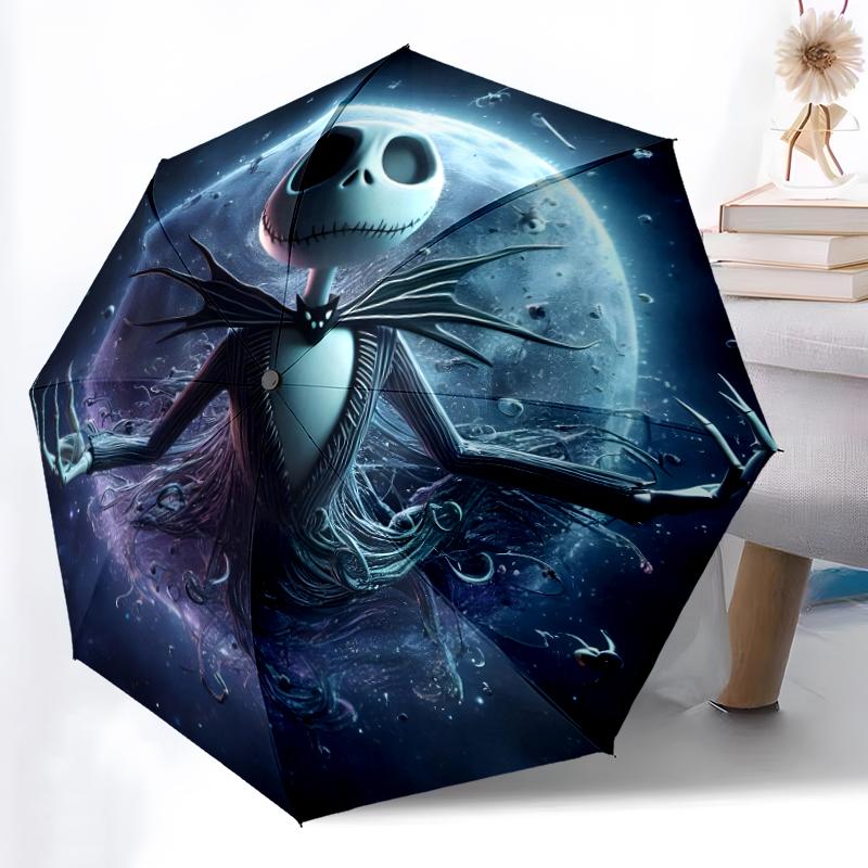 1pc Sturdy 8-Bone Auto Umbrella, Jack Skellington Halloween Pumpkin Umbrella, Digital Printed, Foldable Umbrella for On-the-Go Outdoor Use