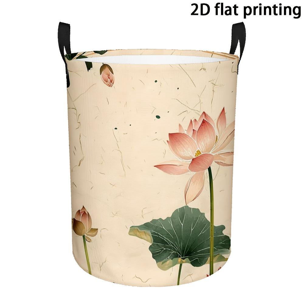 Dirty Laundry Basket, Watercolor Lotus And Water Lily Pattern, Fiber, Storage Basket with Handle, Multi-Purpose Storage Basket, Laundry Basket, Portab