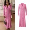 European & American Lapel Long Sleeve Knit Dress - 2025 Single-breasted Waist-cinching Autumn Dress for Women