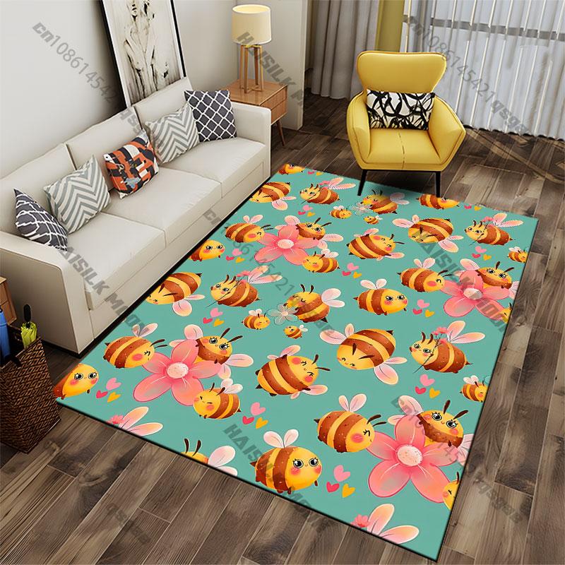 Cute bees flowers hearts carpet Yoga living room room decor children's crawling mat doormat area rug games mat