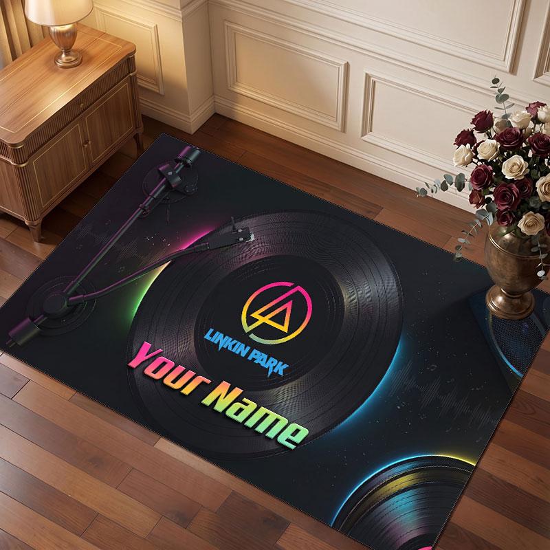 Linkin Park Personalized Crystal Velvet Carpet, Customized Name Text Soft Anti‑Slip Rug for Living Room Bedroom