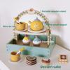 Деревянная двухъярусная подставка для десертов с чайным сервизом. Торты для когнитивного развития детей.