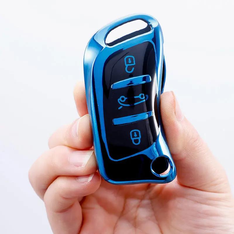 New Soft TPU 3 Button Car Fold Key Case Full Cover for Peugeot Citroen C1 C2 C3 C4 C5 DS3 DS4 DS5 DS6 Auto Key Shell Accessories