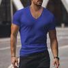 Men's European and American V-Neck Solid Color Slim Fit Short-Sleeve Casual T-Shirt