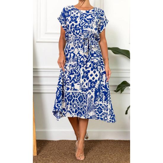 Women's Saxe Elastic Waist Tied Patterned Dress