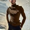 Мужские топы с воротником-стойкой и длинным рукавом, облегающие, с оборками, повседневные топы