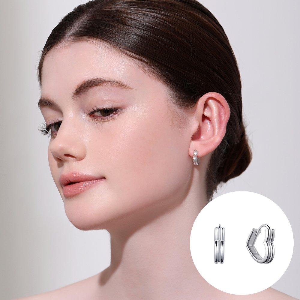 [Rosemont] Silver Heart One-Touch Earrings Ra24B19T