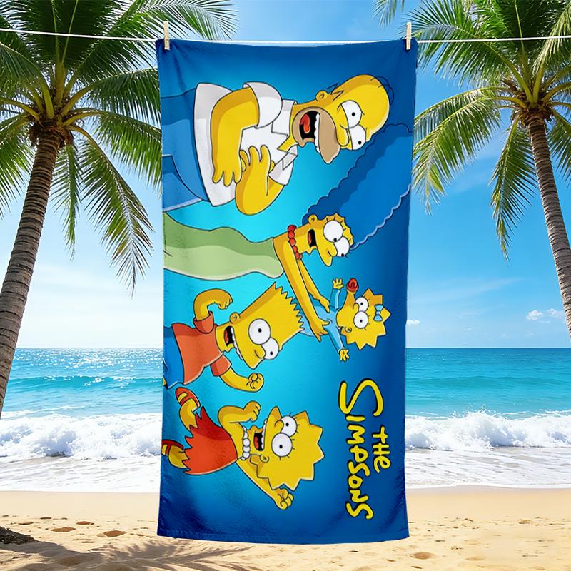 1Pc Simpsons Family Adventure Beach Towel, Quick Dry, Multi-Use for Beach Pool Gym Yoga Home Travel, Christmas, Halloween, Xmas Gift S914