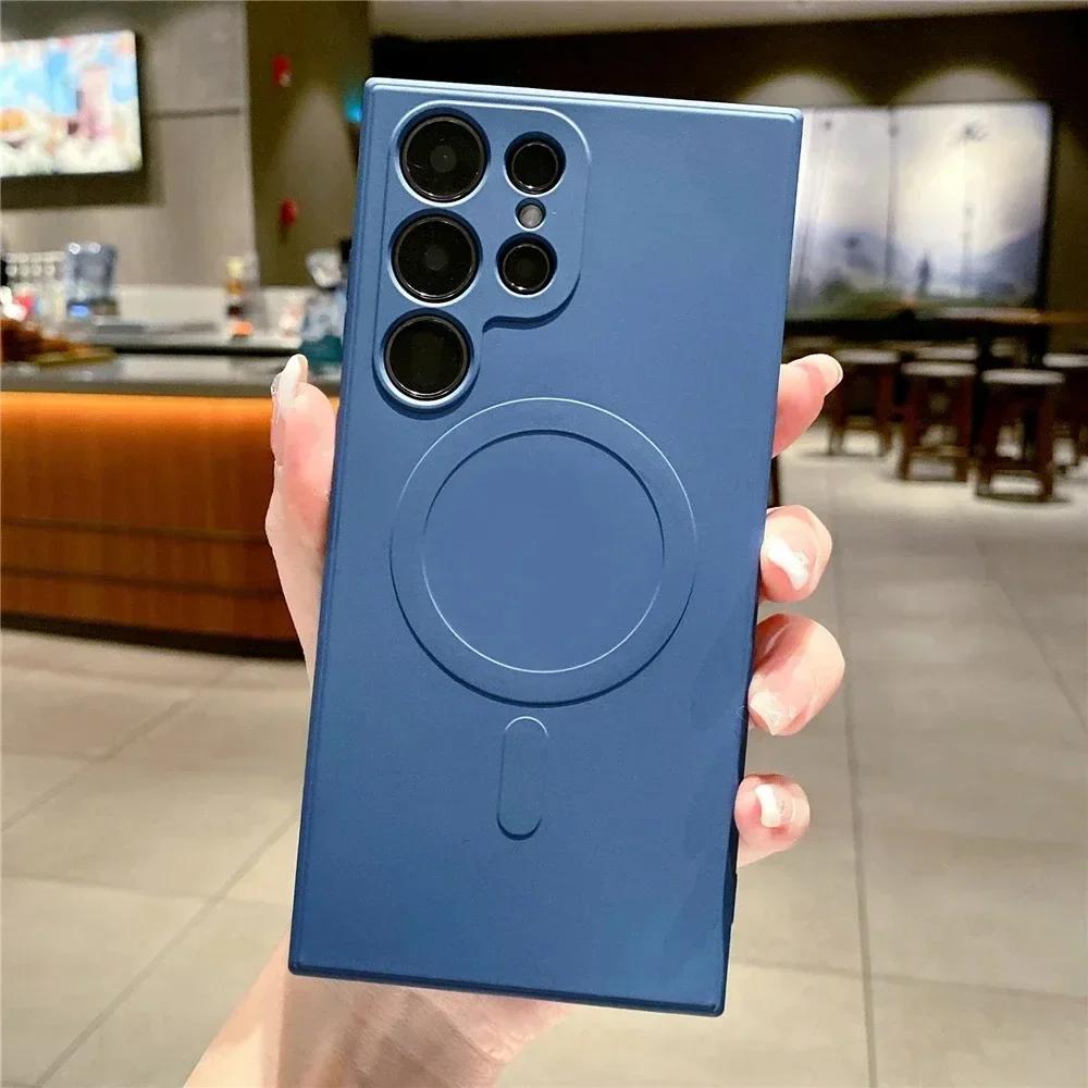 Жидкий силикон для чехла Magsafe Wireless Charge для Samsung Galaxy S25 S24 Ultra S23 S22 S21 A55 A15 A35 A05 Противоударный чехол