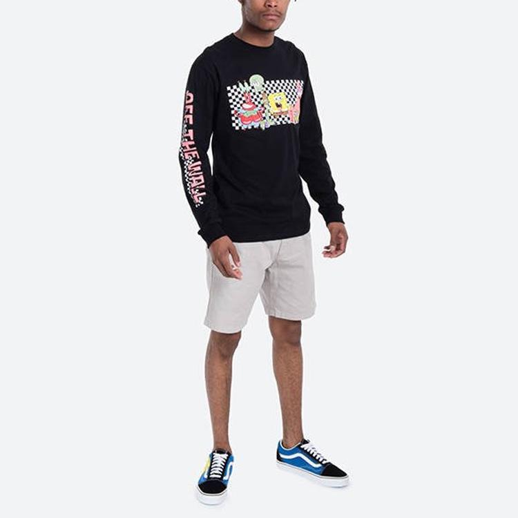 Vans X SpongeBob SquarePants Character Cartoon Print Crew Neck Pullover Long Sleeve T-Shirt Men Tops Black VN0A5KCSZAT