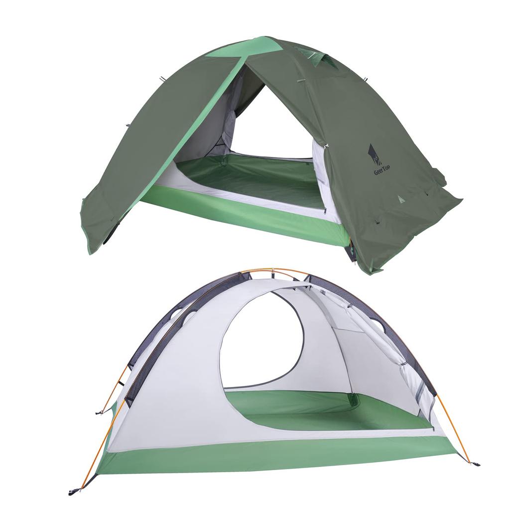 GEERTOP 2 Person Solo 4 Double Water Pressure Resistance Mountaineering Tent with Cold Easy Army Green Tent, Tent, Lightweight, Seasons, Layer,