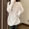 White Pure Cotton Loose Bottoming Shirt for Women, Spring and Autumn Style, Western-style Inner Long-sleeved T-shirt Design, Slit Stacking Top