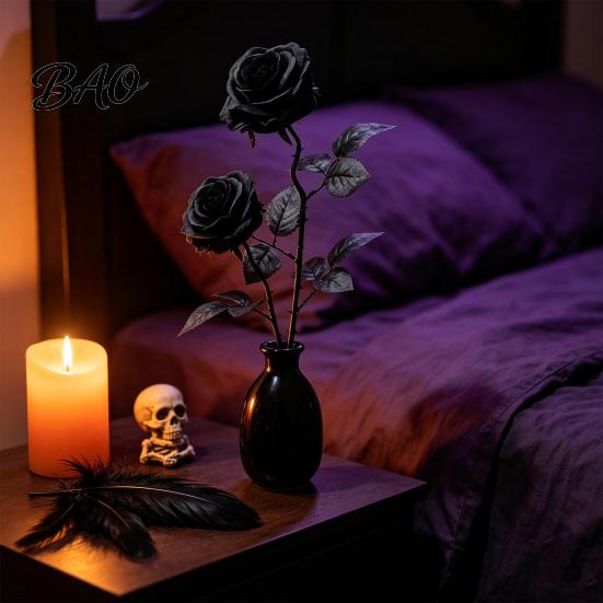 Artificial Flower Bouquets Realistic Silk Black Roses with Long Stems for Wedding Centerpieces, Halloween Home Faux Floral Arrangements Decor,
