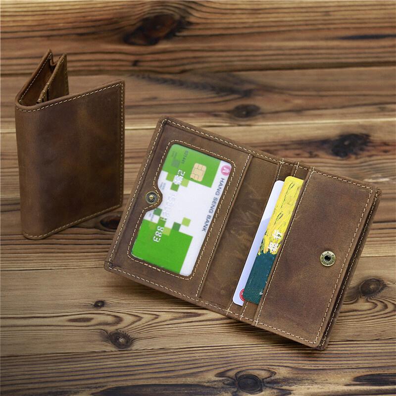 Vintage Crazy Horse Leather Credit Card Holder Wallet Mens Real Cowhide Slim ID VIP Photo Cards Bags Small Change Coins Pouches