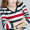 Long Sleeved T-shirt Women's Spring and Autumn Striped T-shirt Bottom Shirt V-neck Top