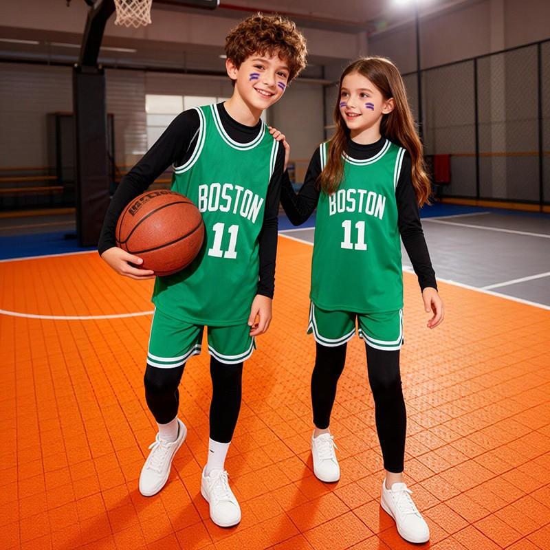 Kids Basketball Uniform Set 4-Piece Long Sleeve Jersey Compression Base Layer Boys Girls Youth Team Sports Fall Winter