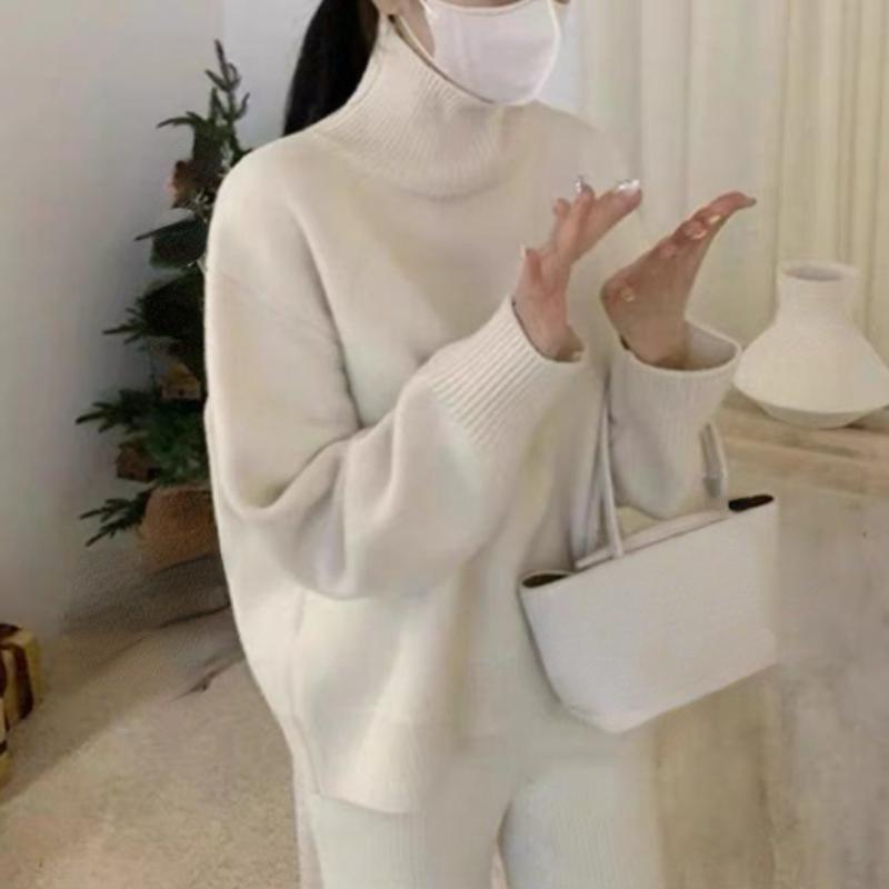 Женский свитер с воротником на осень-зиму, корейский модный свободный черный топ с длинными рукавами, однотонный, простой, повседневный, женские пуловеры