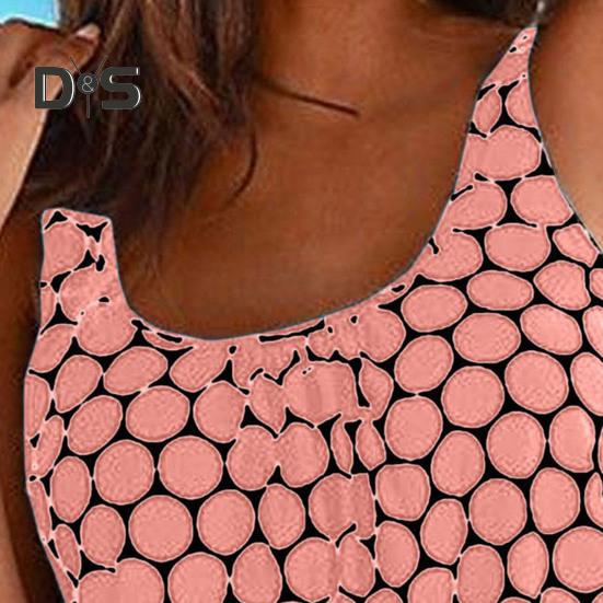 Женский комплект из 2 предметов танкини с U-образным вырезом, без рукавов, с принтом в горошек, с завязками по бокам, плавки, комплект, быстросохнущий купальник