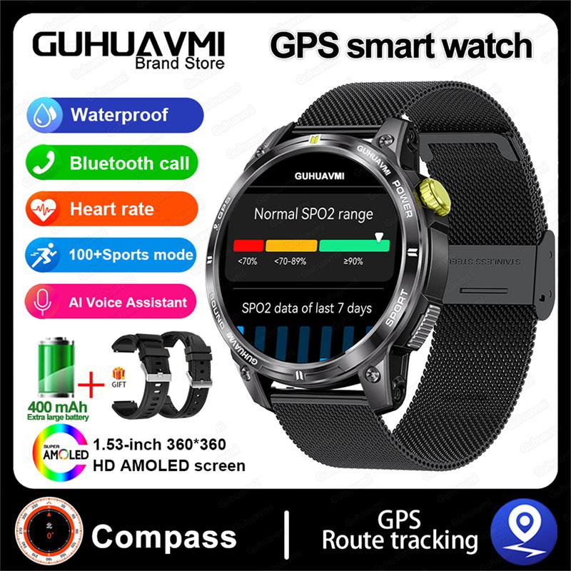 Новые умные часы для активного отдыха GPS-компас AMOLED-экран Водонепроницаемые для плавания Bluetooth-звонки Умные часы для мужчин и женщин