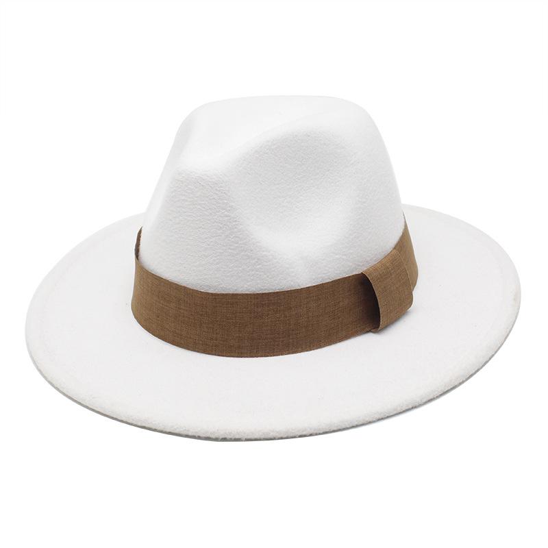 Модный блогер в коричневой шерстяной шляпе Jazz Hat Vintage Big Brim Felt Top Hat