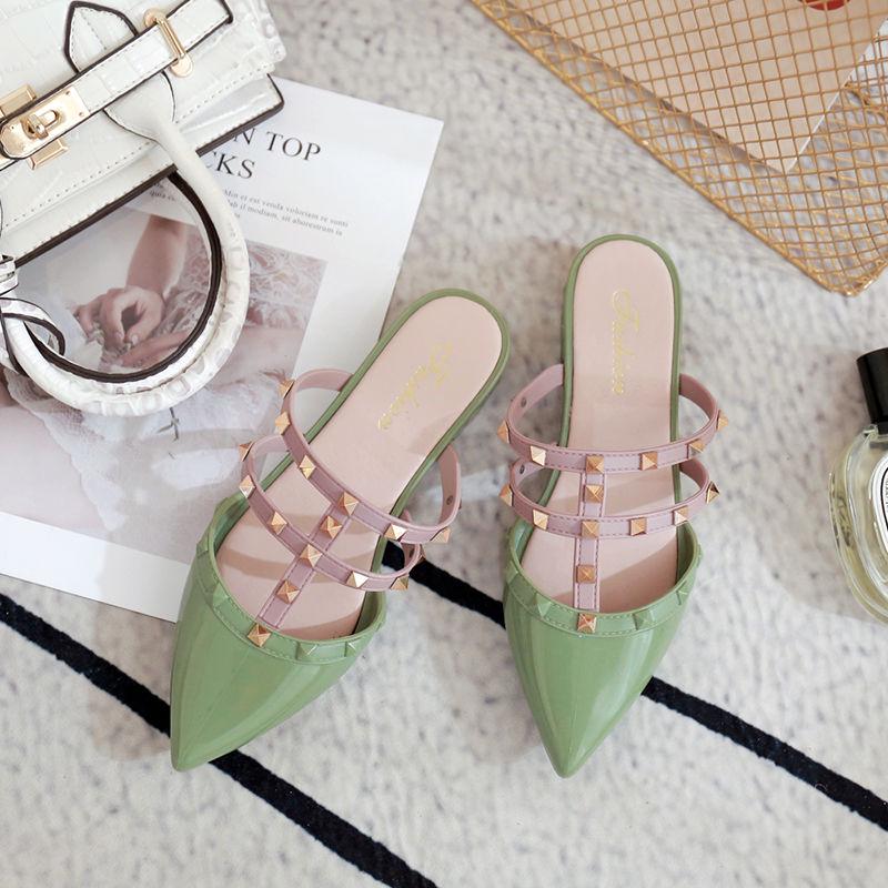 Fashion Summer New Rivet Women Slippers Pointed Toe Summer Cool Ladies Slippers Basic Colorful Women Slides