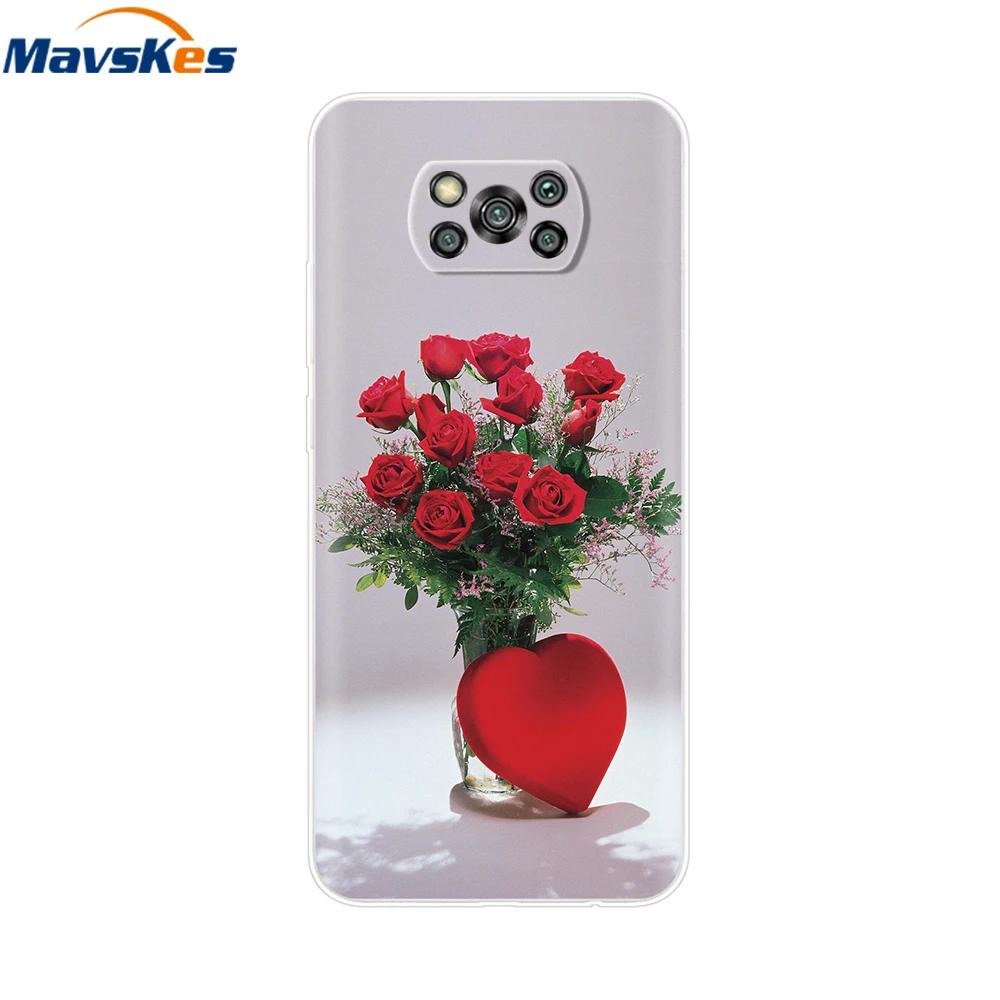 Цветочный чехол для телефона для Xiaomi Poco X3 NFC Милое сердце Мультяшный Funda для Poco X3 Pro Мягкая TPU крышка для Poco X3 NFC PocoX3 Pro Чехол