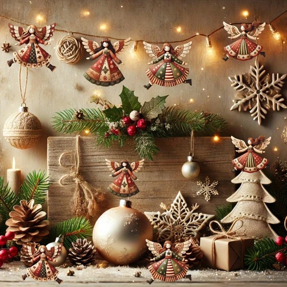 НОВЫЕ Деревянные Ангелы 2D Украшения Подвеска на Елку Плоские Ретро Декор для Рождественской Елки Рождественский Декор