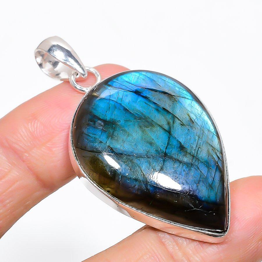 Labradorite Gemstone Handmade 925 Sterling Silver Jewelry Pendant 2.17" KJ-10
