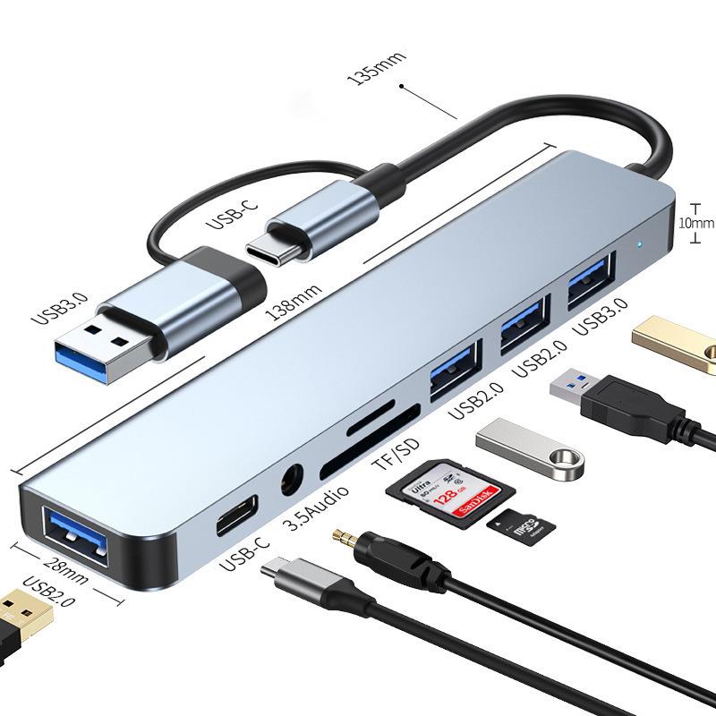 7-в-1 USB 3.0 Хаб USB-C Хаб USB-C Док-станция Высокоскоростная передача Картридер SD TF Док для ПК Ноутбука Macbook Настольных компьютеров