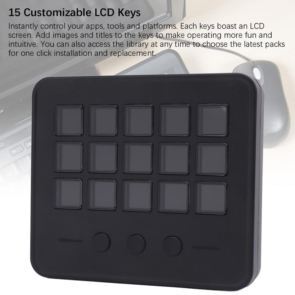 Studio LCD Key Customizable with 15 OBS PC Game Workflow Macro Stream Controller Keypad with Elgato Mini for PC Controller, Macros, Keypad,