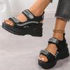 Big Size Women Round Toe Muffin Sandals Thick Bottom Rhinestone Decor Summer Shoes