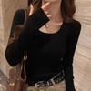 Low-neck Bottoming Shirt Women's New Spring and Autumn Gray Sweater Slim-fitting Square-neck Knitted Sweater High-end Inner Top