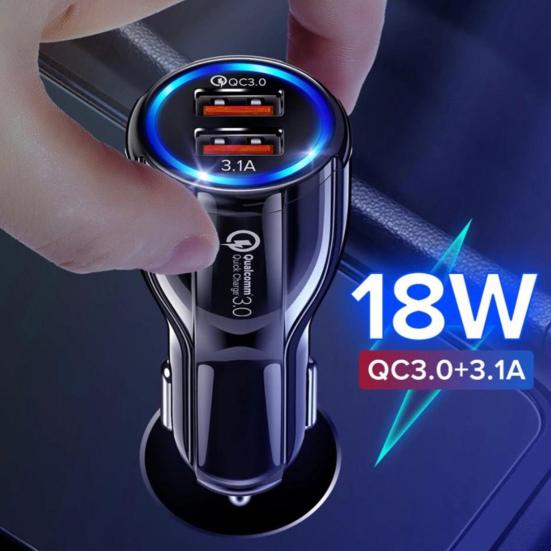 USB Charger 12/24V Universal LED Indicator Dual Port Fast Charging QC3.0 Bowling Car Charger for Automobile
